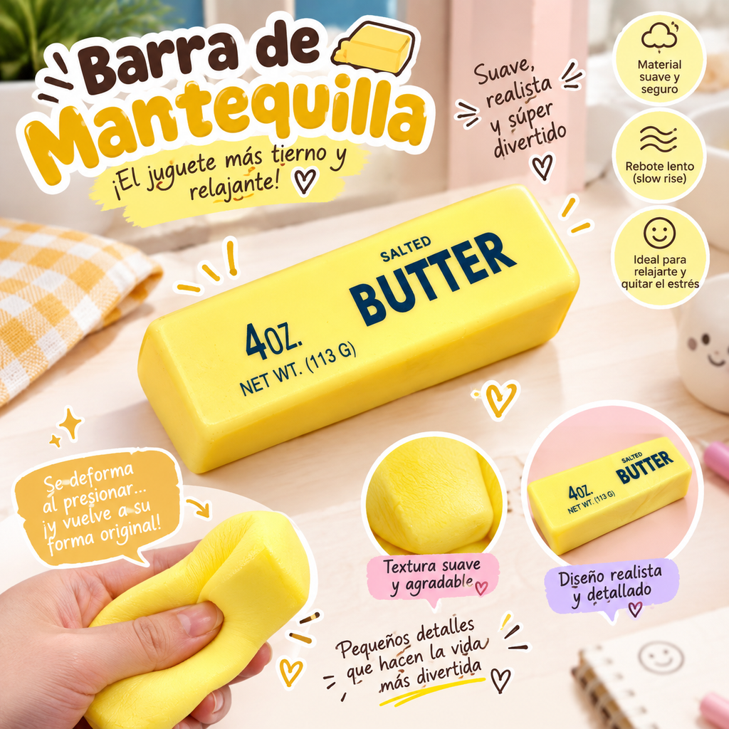🧈 Butter Squishy™ – Juguete Antiestrés de Mantequilla Suave y Rebote Lento