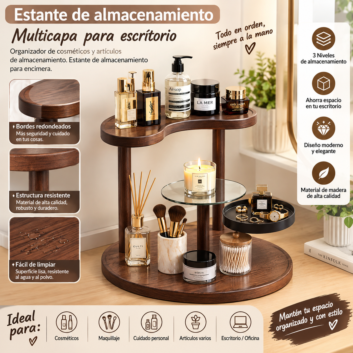 Estante de almacenamiento multicapa para escritorio del hogar, organizador de cosméticos y artículos de almacenamiento, estante de almacenamiento para encimera.