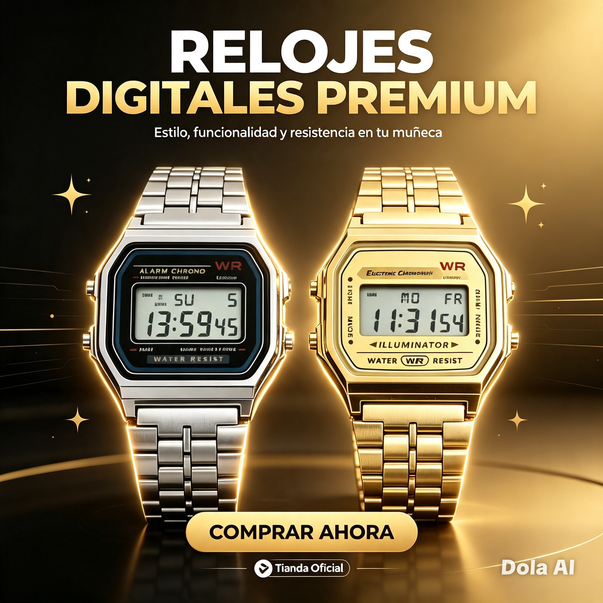 Reloj Digital LED Unisex de Acero Inoxidable – Estilo Moderno, Casual y Formal, Dorado y Plateado