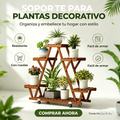 Repisa Triangular para Plantas 6 Macetas – Madera Carbonizada, Con Ruedas, Jardín e Interior