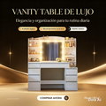 Tocador Blanco con Espejo LED 120cm – 8 Cajones, 8 Estantes, Regleta, Organización para Dormitorio