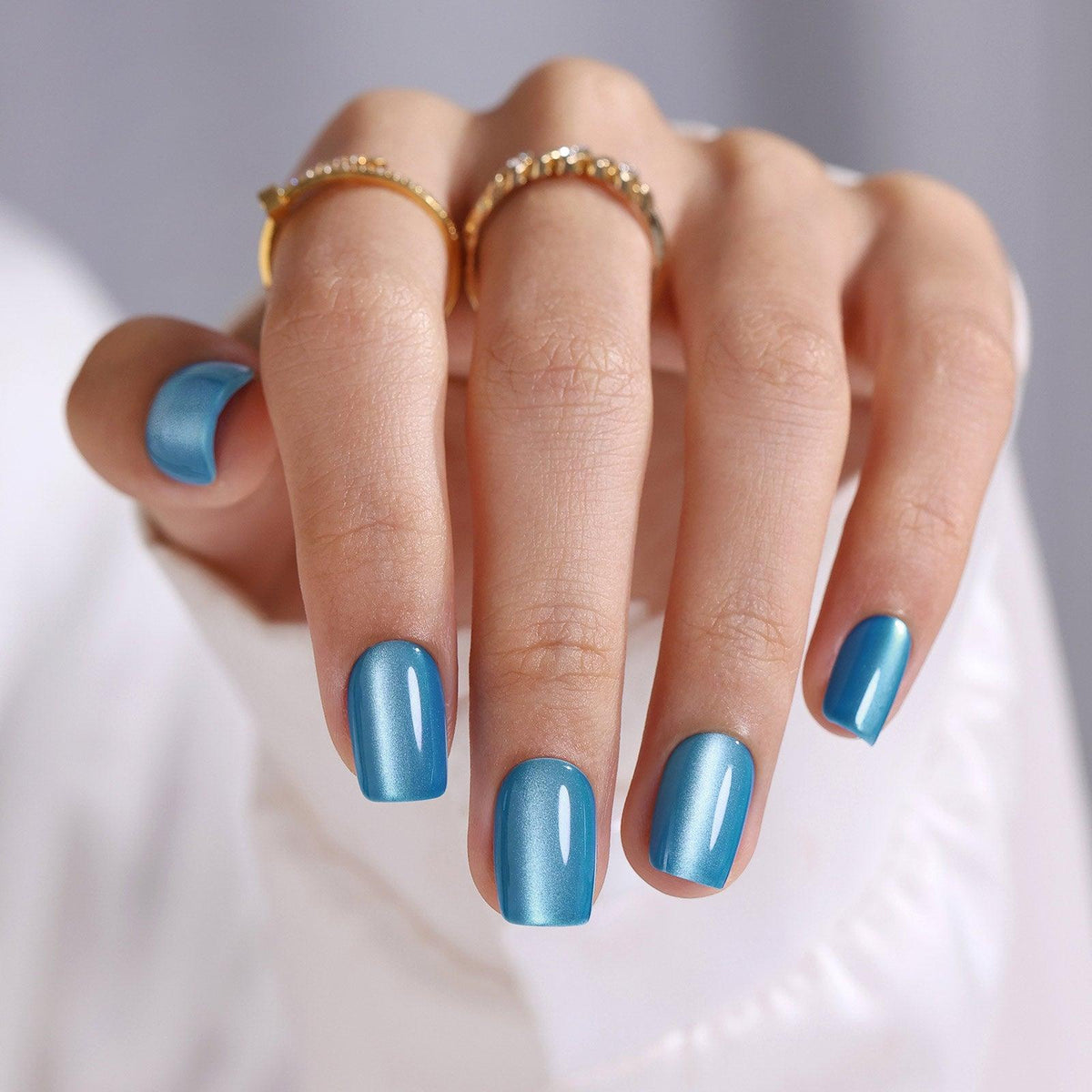 Uñas Postizas Ojo de Gato Azul Glitter – Set 10 piezas