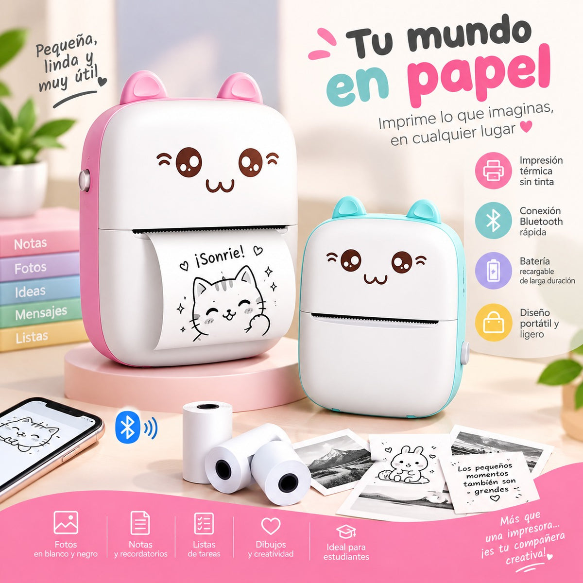 Mini Impresora Portátil de Fotos Inalámbrica