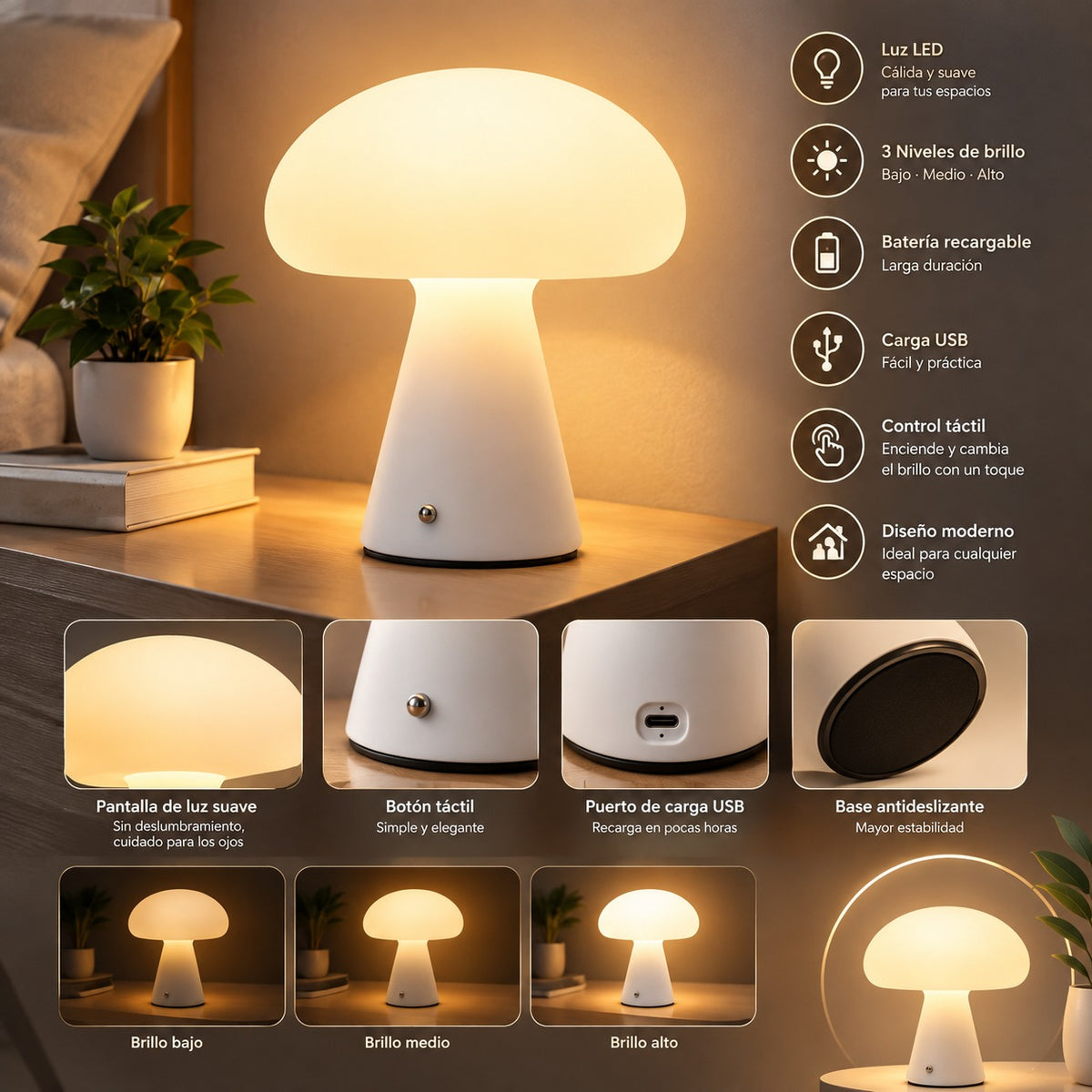 Lámpara de Mesa LED en Forma de Seta