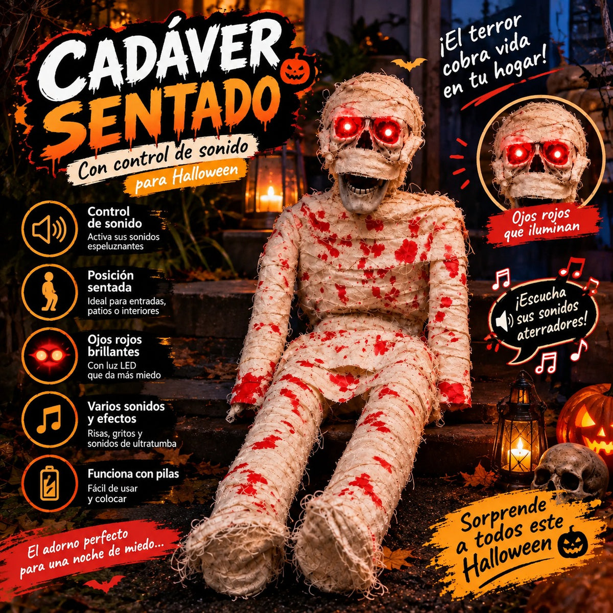 👻 SpiritSit™ – Cadáver Sentado con Control de Sonido para Halloween
