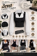 Camisa Rayas Blanco y Negro Mujer – Estilo College, Cuello V, Manga Larga, Cropped, Primavera y Otoño