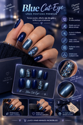 Uñas Postizas Ojo de Gato Azul Glitter – Set 10 piezas