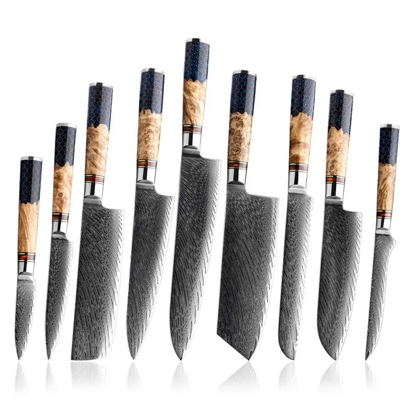 MasterChef Damascus VG10™ – Set Premium de 9 Cuchillos de Cocina en Acero Damasco