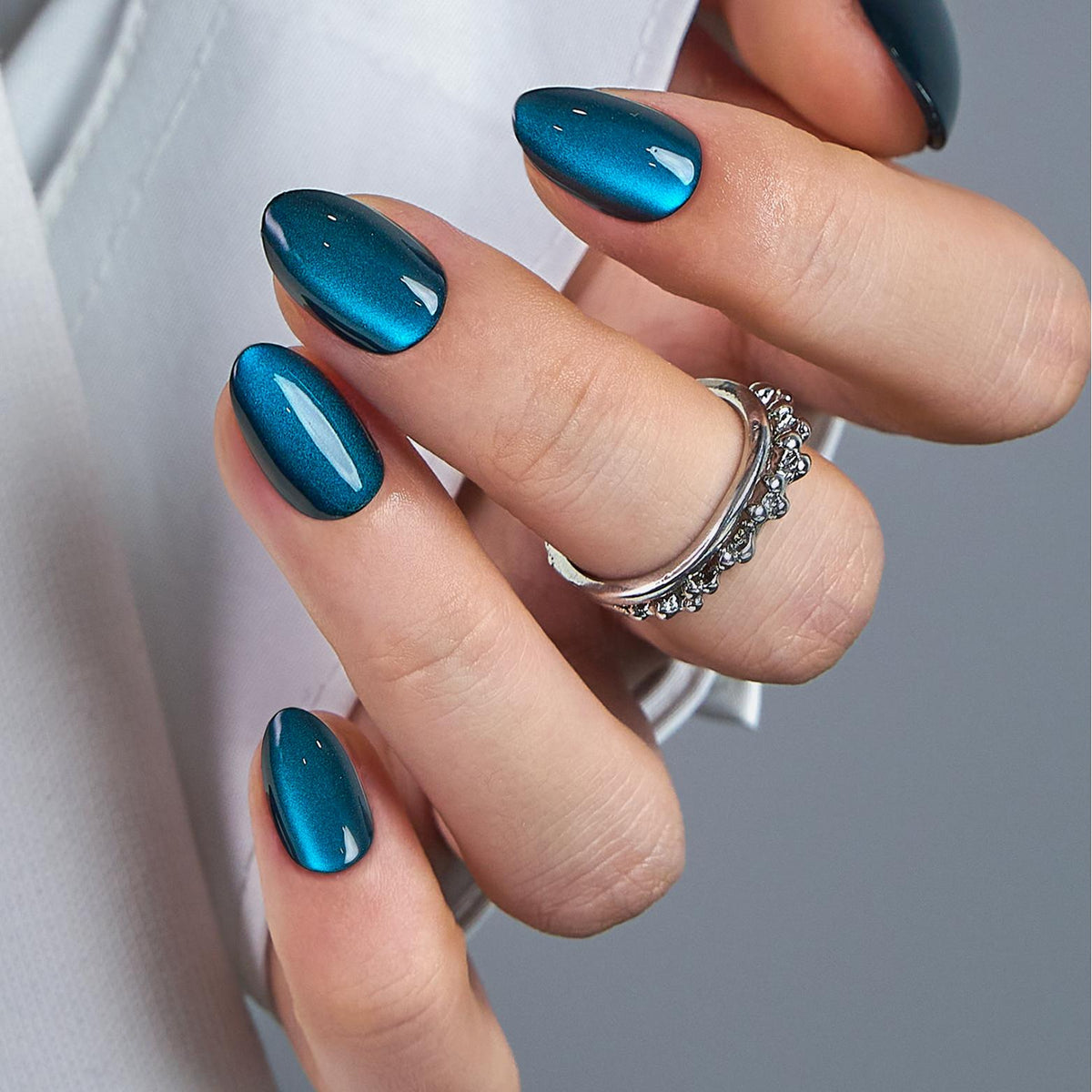 Uñas Postizas Ojo de Gato Azul Glitter – Set 10 piezas